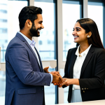 **

"A group of diverse professionals, fully clothed in modest, professional attire, engaged in a networking event at a modern office space decorated with Urdu calligraphy. They are smiling, exchanging business cards, and participating in a friendly conversation. The scene is brightly lit, conveying a sense of collaboration and opportunity. Focus on positive interactions and cultural sensitivity. Safe for work, appropriate content, professional, family-friendly, perfect anatomy, natural proportions, well-formed hands, proper finger count."

**
